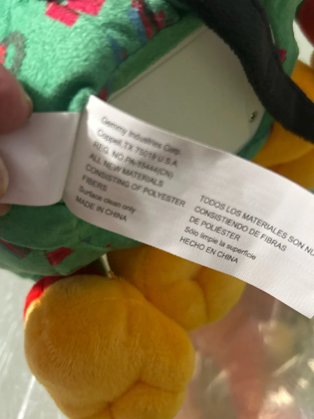 Gemmy Yellow Plush Dog in Green Holiday Pajamas with Pink Tongue